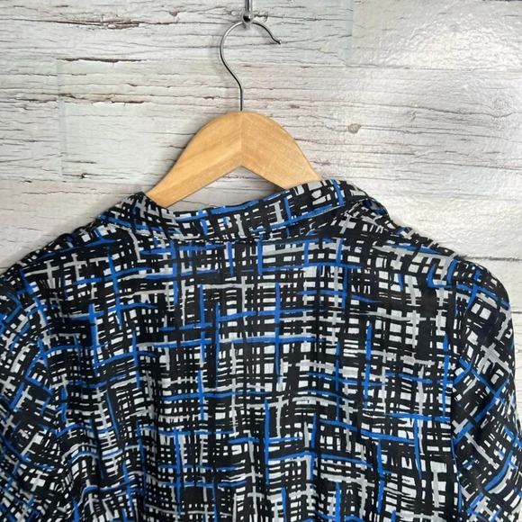 Ella moss black blue ruffle top blouse  career shirt size medium - Picture 7 of 9